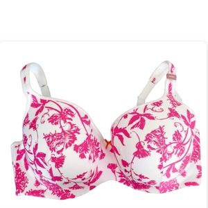 Lane Bryant Cacique Pink White Lightly Lined Balconette Bra 46DDD NWT